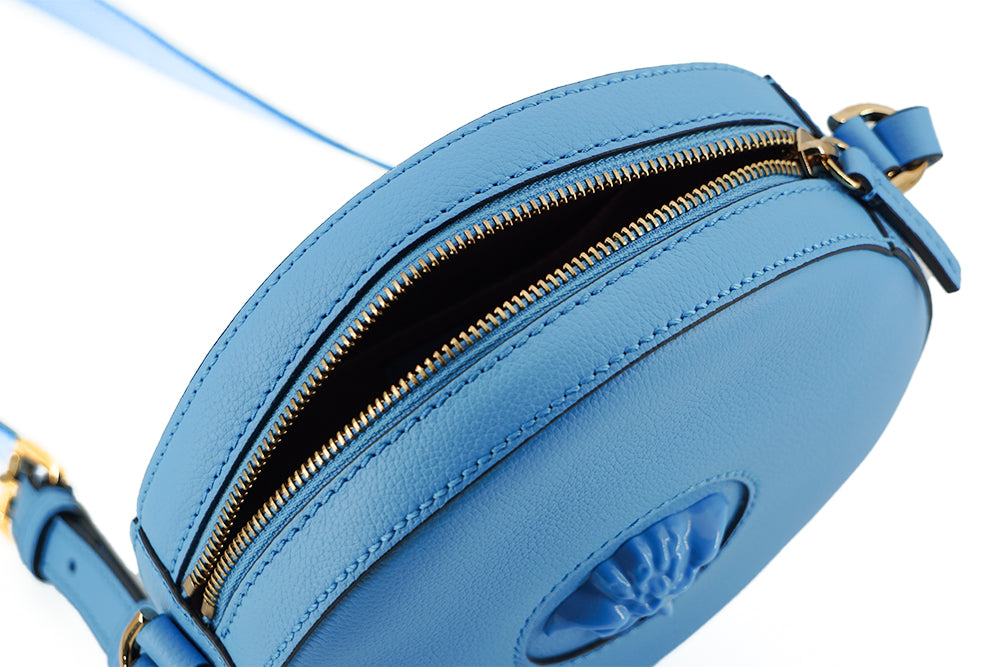 Versace Chic Blue Leather Round Shoulder Bag