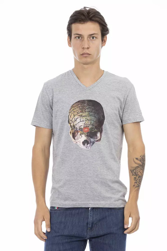 Trussardi Action Gray Cotton Men V-Neck T-Shirt