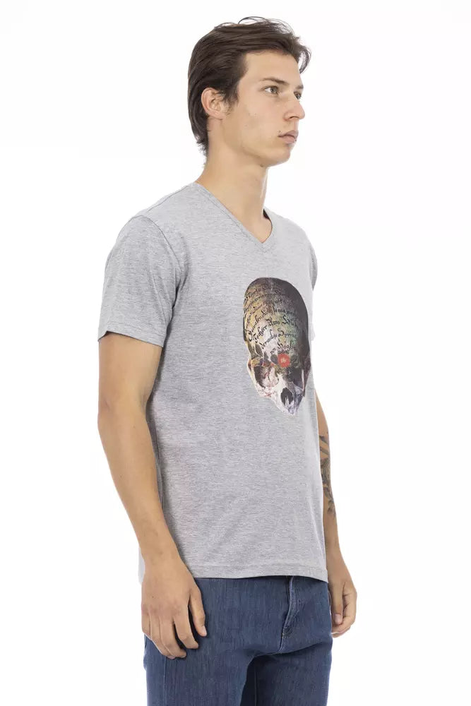 Trussardi Action Gray Cotton Men V-Neck T-Shirt