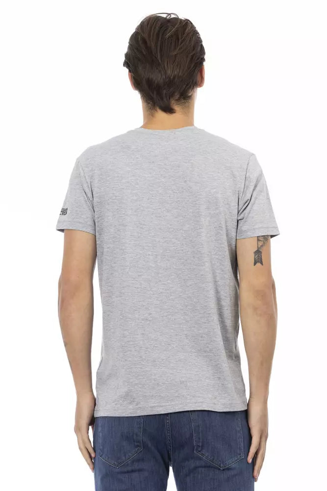 Trussardi Action Gray Cotton Men V-Neck T-Shirt