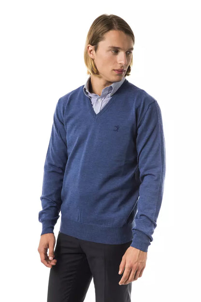 Uominitaliani Blue Merino Wool Men Sweater