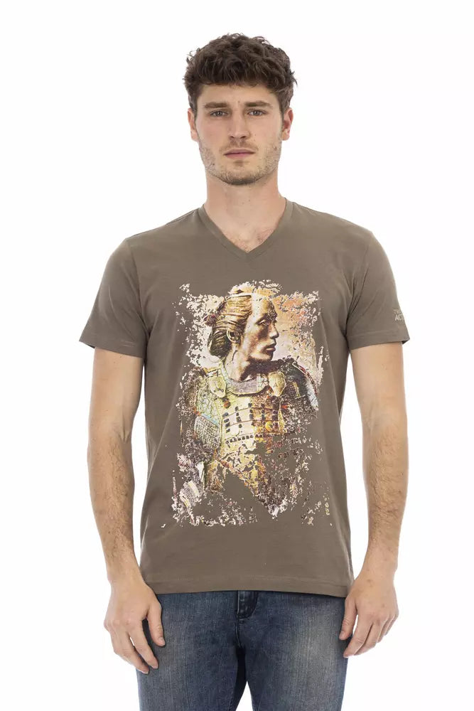 Trussardi Action Brown Cotton Men V-Neck T-Shirt