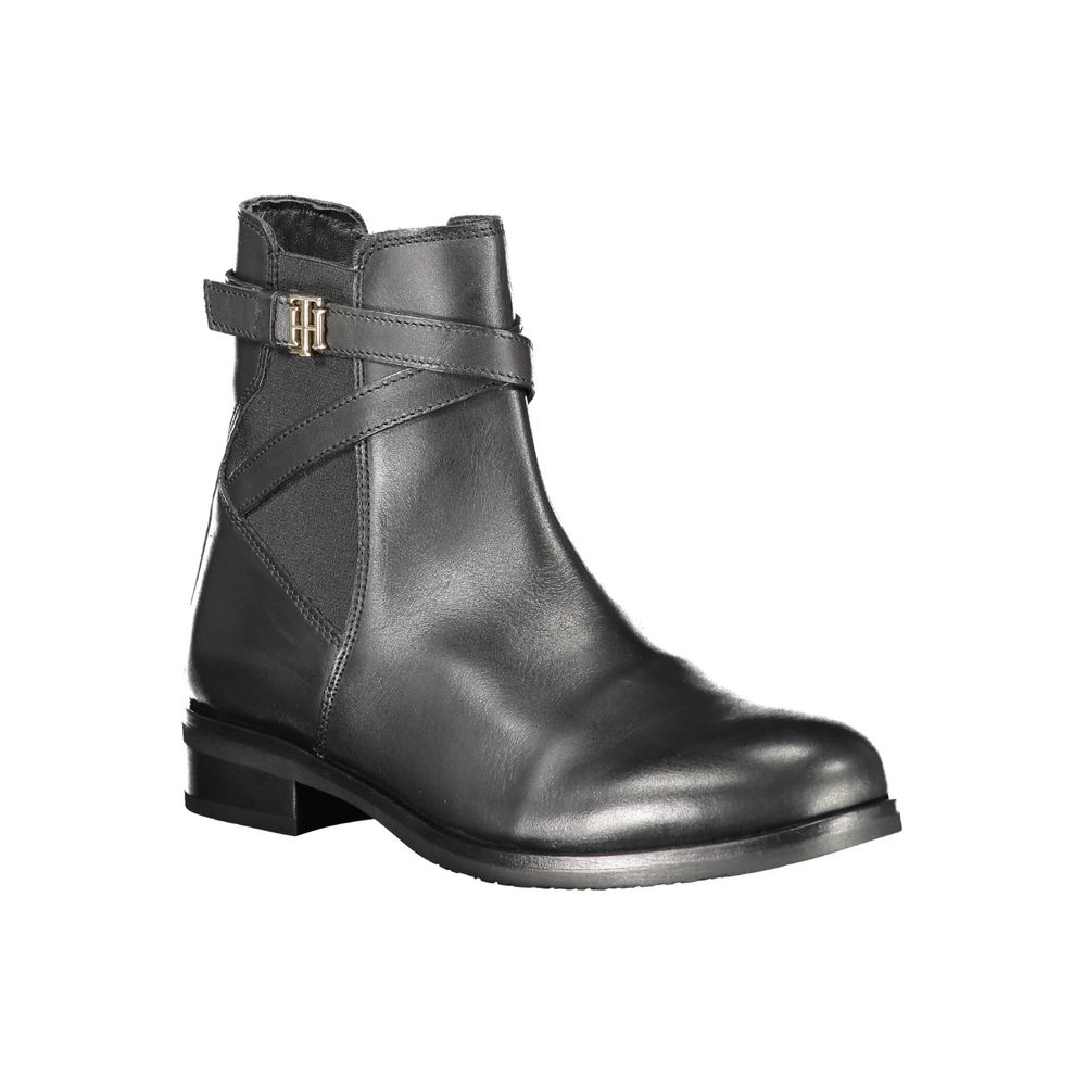 Tommy Hilfiger Black Leather Women Boot