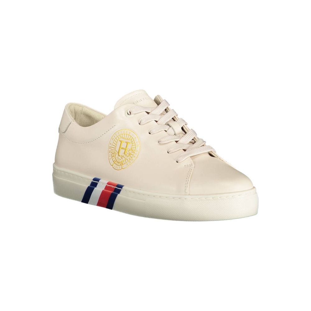 Tommy Hilfiger Beige Leather Women Sneaker