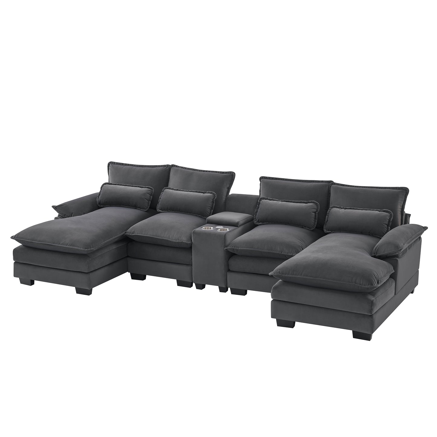 [VIDEO provided][New]123*55" Modern U-shaped Sofa with Console,Cupholders and USB Ports,6-seat Upholstered Symmetrical Indoor Furniture,Sleeper Couch Set with Chaise for Living Room,Apartment,2 Colors