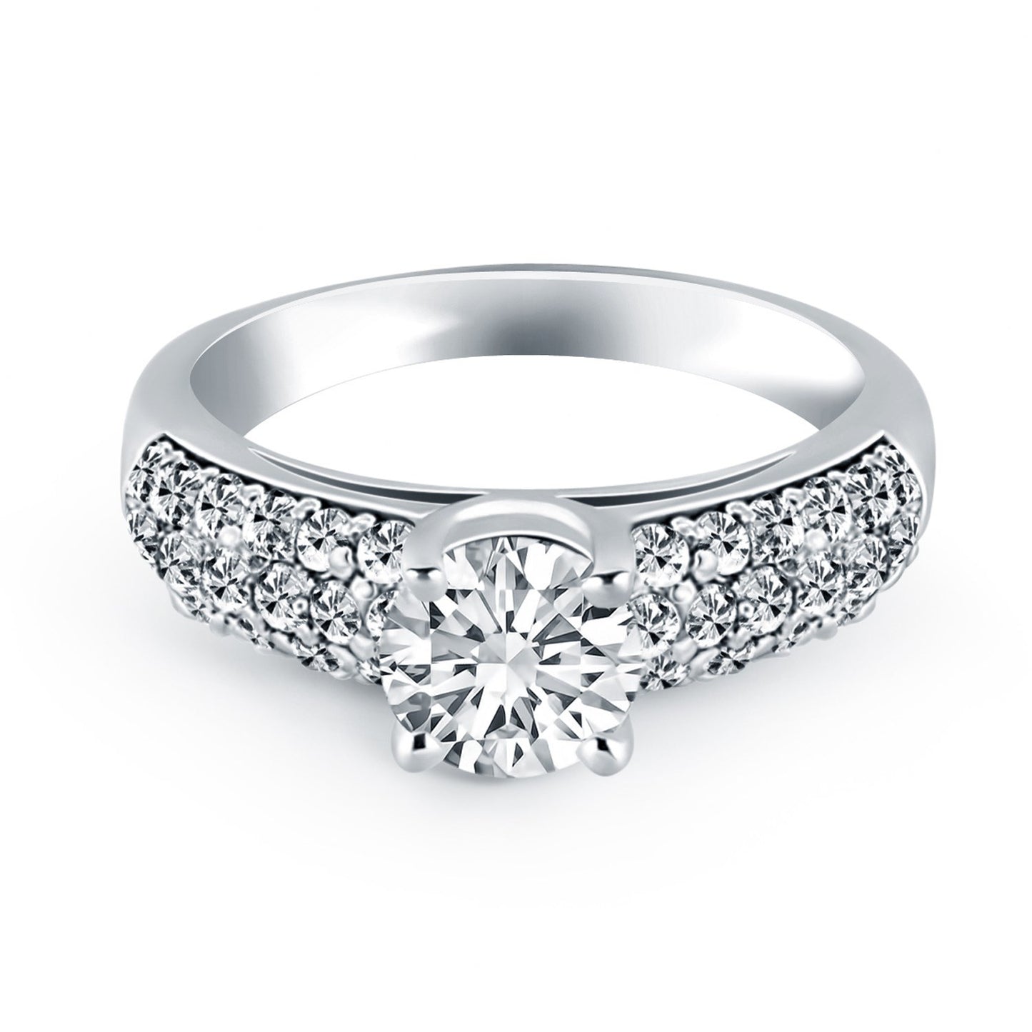 White Gold 14k Tapered Pave Diamond Wide Band Engagement Ring