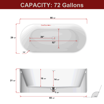 Solid Surface Freestanding Column Style Soaking Bathtub with Overflow and Drain, Matte White Finish, cUPC Certified - 67*29.5 23S13-67