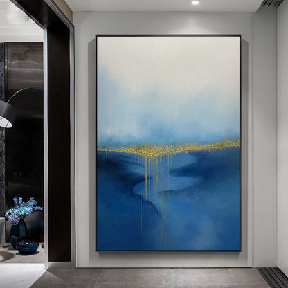 100% Hand Painted Abstract Oil Painting Blue Minimalist Modern On Canvas