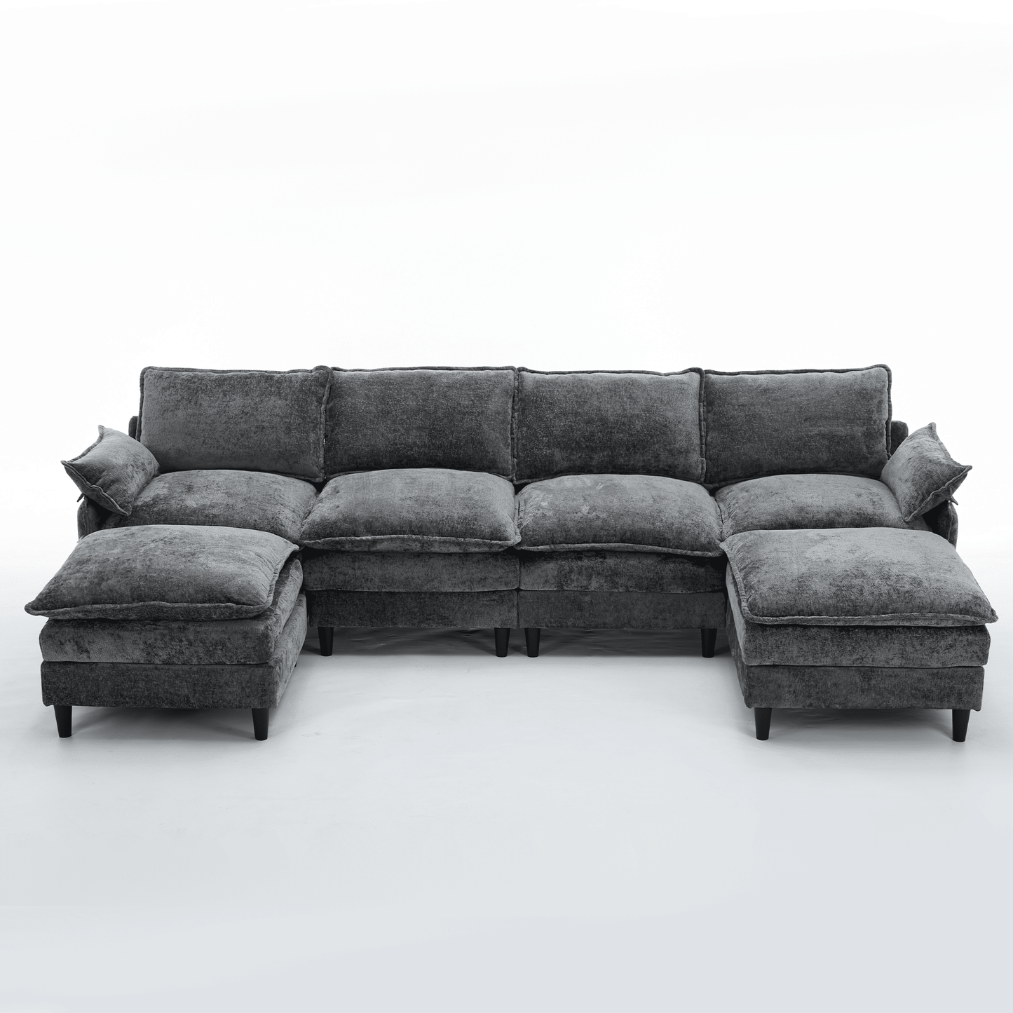 [NEW ARRIVED]Modular Sofa,U Shaped Cloud Couch Comfy Set ,6-Seater, 2 Armrest Pillows,Convertible Sectional Couch, Living Room,Apartment, Chenille(2 Movable Ottoman), Dark Gray