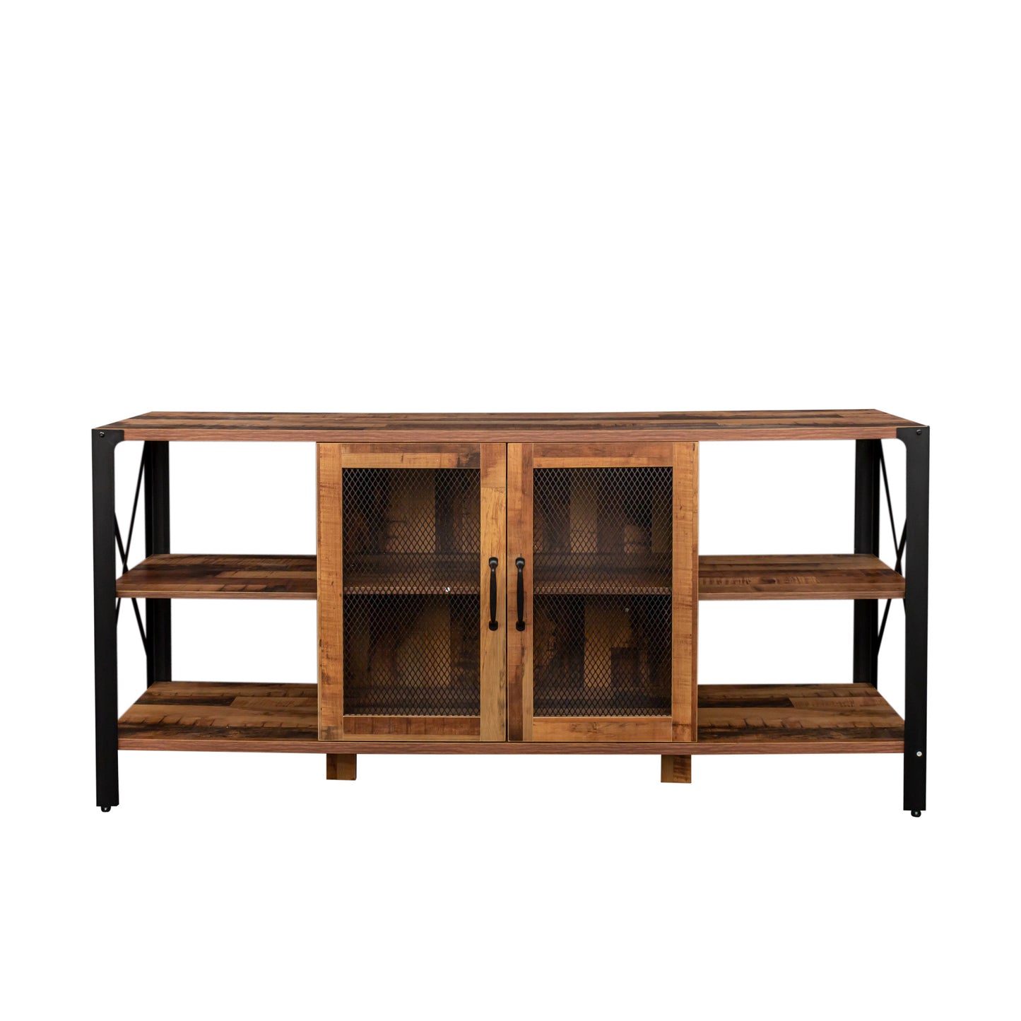 TV Stands for Living Room, Industrial TV Stand for Bedroom Furniture, Farmhouse TV Stand 80 Inch Television Stand , Modern Horizontal Wood and Metal Open Bookshelf