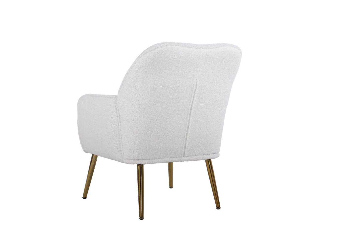 Modern Soft White Teddy fabric Ivory Ergonomics Accent Chair Living Room Chair Bedroom Chair Home Chair With Gold Legs And Adjustable Legs For Indoor Home