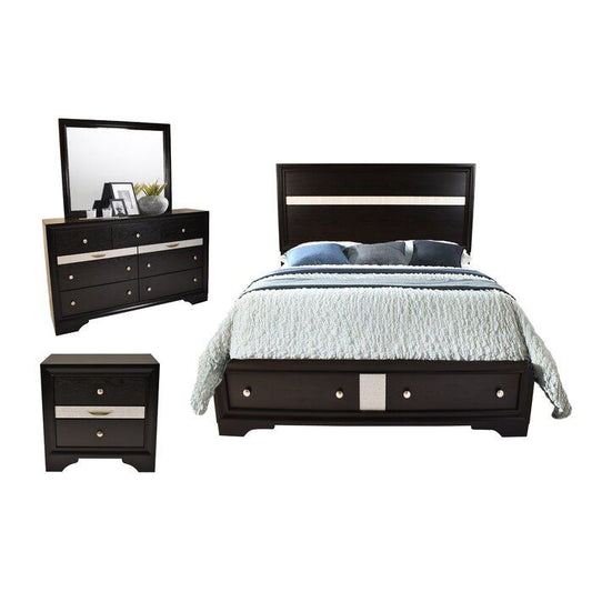 Traditional Matrix King 4 PC Storage Bedroom Set in Black made with Wood