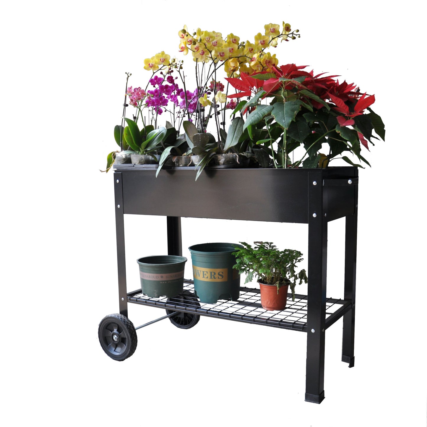 Aveyas Mobile Metal Raised Garden Bed Cart with Legs; Elevated Tall Planter Box with Wheels for Outdoor Indoors House Patio Backyard Vegetables Tomato DIY Herb Grow (Black)