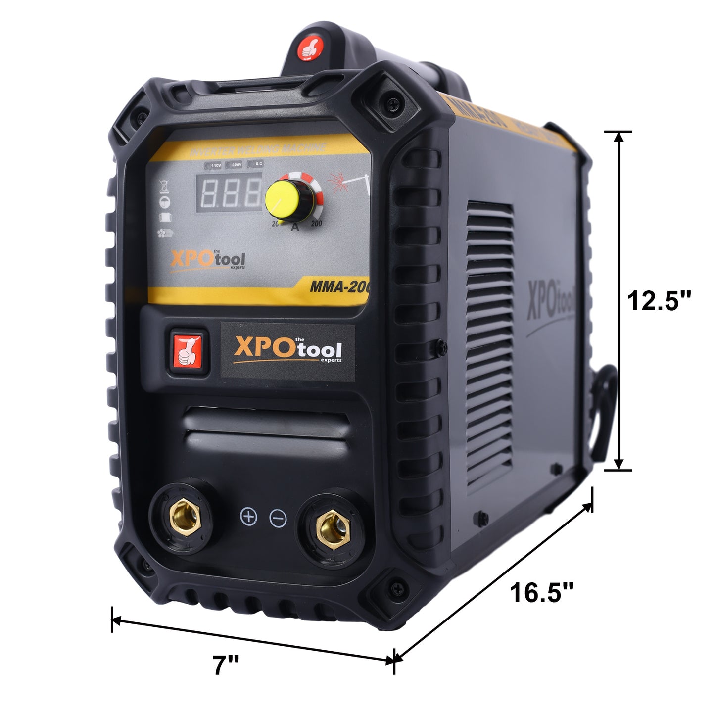 110/220V MMA Welder, 200A Stick ARC Welding Machine IGBT Inverter Digital Display LCD Hot Start Welder with Electrode Holder, Work Clamp, Input Power Adapter Cable Dual Voltage DC