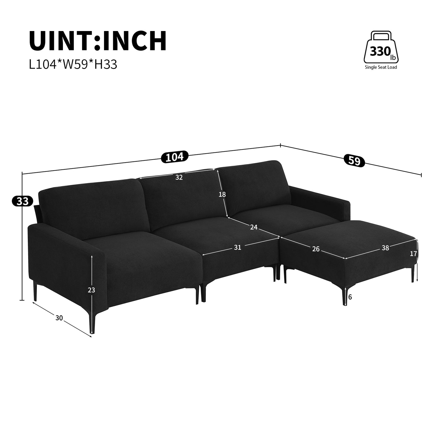 [VIDEO provided] [New] 103.5*59" Modern L-shaped Sectional Sofa, 4-seat Velvet Fabric Couch Set with Convertible Ottoman,Freely Combinable Sofa for Living Room, Apartment, Office,Apartment,2 Colors