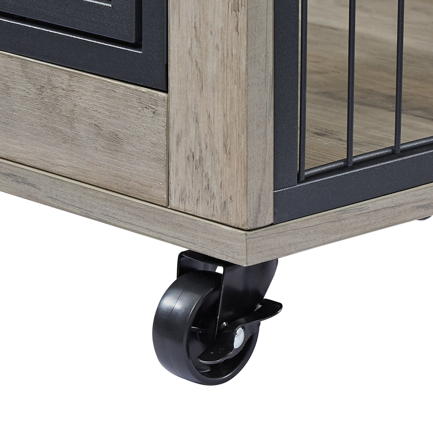 Furniture Style Dog Crate Side Table on Wheels with Double Doors and Lift Top.Grey,38.58''w x 25.5''d x 27.36''h.