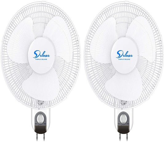 Simple Deluxe Adjustable Tilt, Quiet Operation Household Wall Mount Fans Oscillating, 2 Pack, White