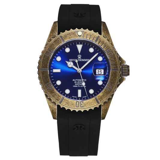 Revue Thommen Men's 'Diver' Blue Dial Black Rubber Gunmetal Automatic Watch 17571.2885