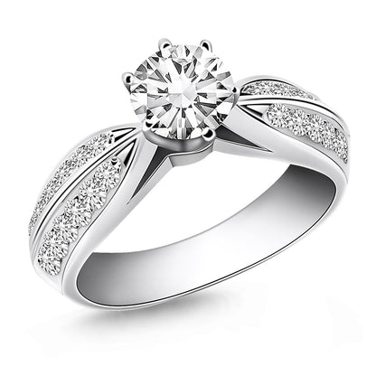 White Gold 14k Cathedral Double Row Pave Diamond Engagement Ring