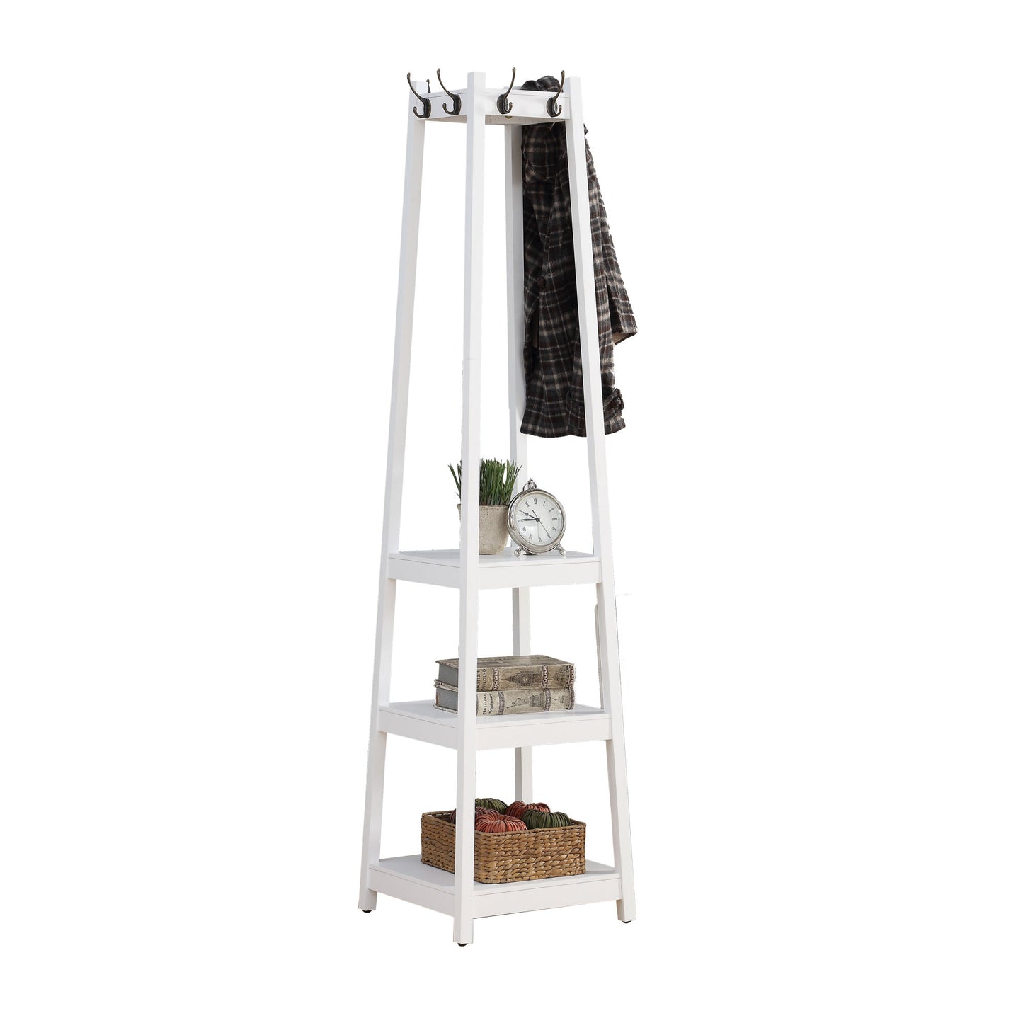 Vassen Coat Rack w/ 3-Tier Storage Shelves in White Finish