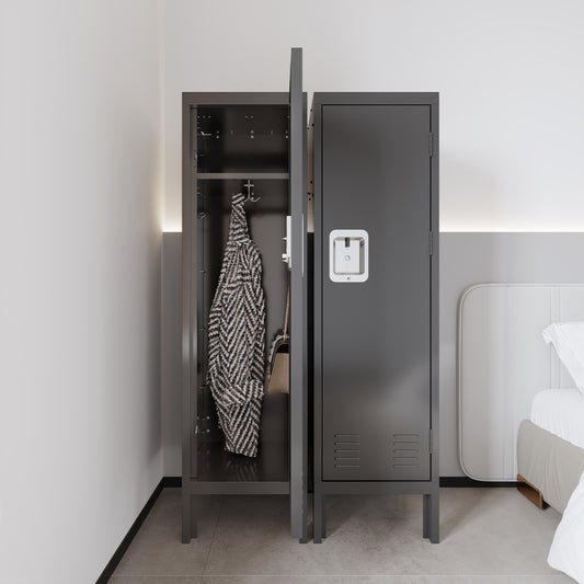 1 Door Tall Single Retro Style Metal Locker in Grey