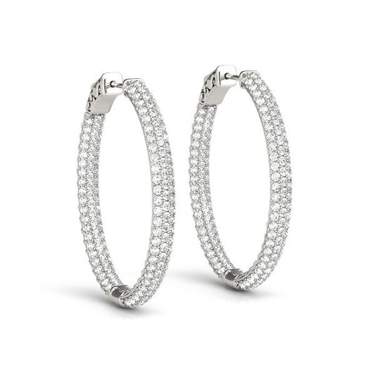 White Gold 14k Diamond Hoop Double Sided Three Row Earrings (2 cttw)