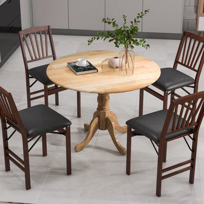 Wooden Dining Table with Round Tabletop and Curved Trestle Legs