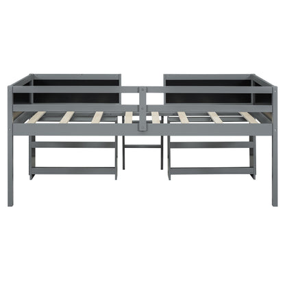 Twin Size Low Loft Bed with Two Movable Shelves and Ladder,with Decorative Guardrail Chalkboard,Gray(Old SKU: WF283286AAE)