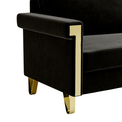 Velvet Sofa and Chair Combo – Plush Black Couch and Armchair with Gold Metal Accents, Deep Seats for Extra Comfort – Mid-Century Modern Living Room Furniture