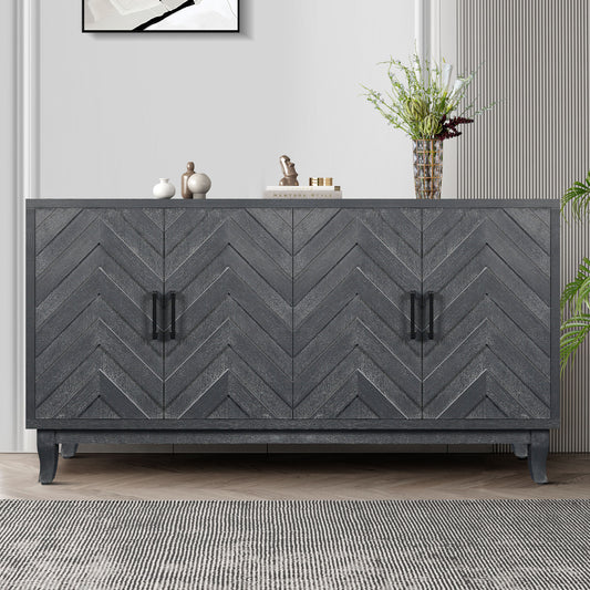 Stronger Vintage Style Buffet Cabinet, Lacquered Accent Storage 4 Door Wooden Cabinets,Thickened Sideboard Storage Cabinet for Entryway, Living Room,Taupe Grey