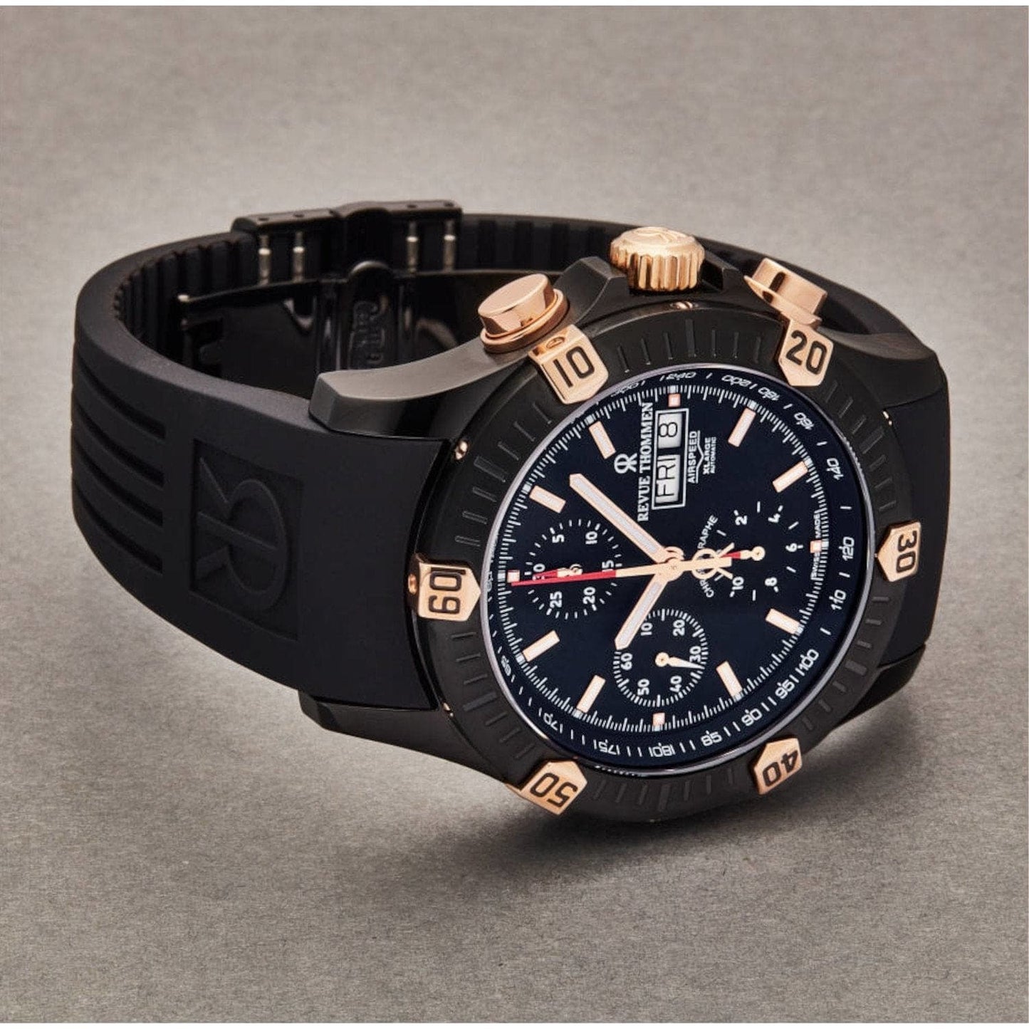 Revue Thommen 16071.6887 Men's 'Airspeed' Black Dial Day-Date Chronograph Automatic Watch