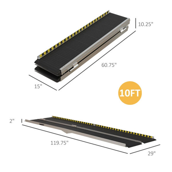 10FT Foldable Threshold Ramp with Non-Slip Surface, Wheelchair Ramp,Aluminum Handicap Ramp