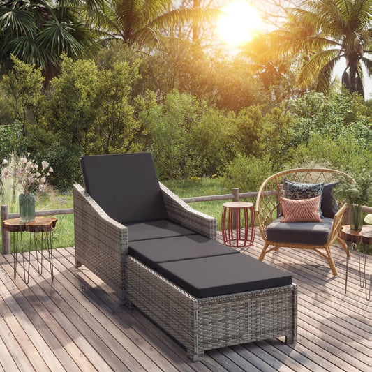 Sun Lounger with Dark Gray Cushion Poly Rattan Gray