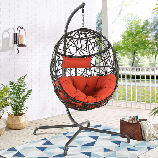 Hanging Egg Chair Outdoor Indoor Patio Swing Chair with UV Resistant Cushion Wicker Rattan Hammock Basket Chair with Stand (Turqoise)