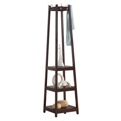 Vassen Coat Rack w/ 3-Tier Storage Shelves in Espresso Finish