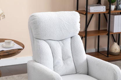 022-Teddy Fabric Swivel Rocking Chair Gilder Chair With Pocket,White