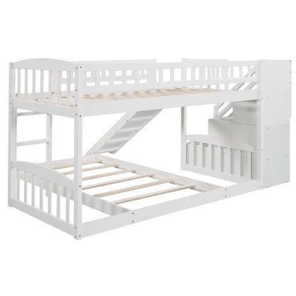 Stairway Twin over Twin Bunk Bed with Two Drawers and Slide, White(OLD SKU :LP000156AAK)