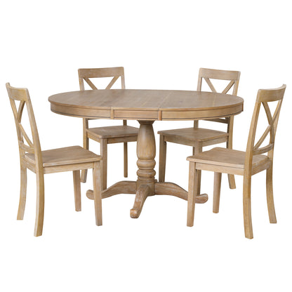 Modern Dining Table Set for 4,Round Table and 4 Kitchen Room Chairs,5 Piece Kitchen Table Set for Dining Room,Dinette,Breakfast Nook,Natural Wood Wash