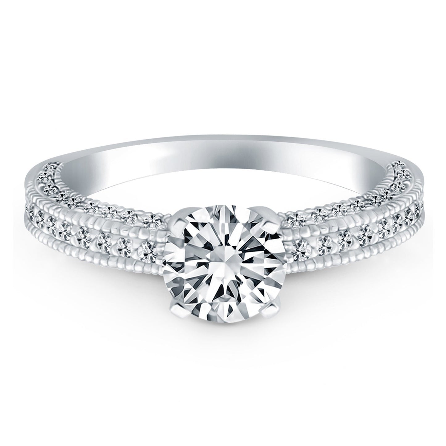 White Gold 14k Diamond Micropave Milgrain Engagement Ring