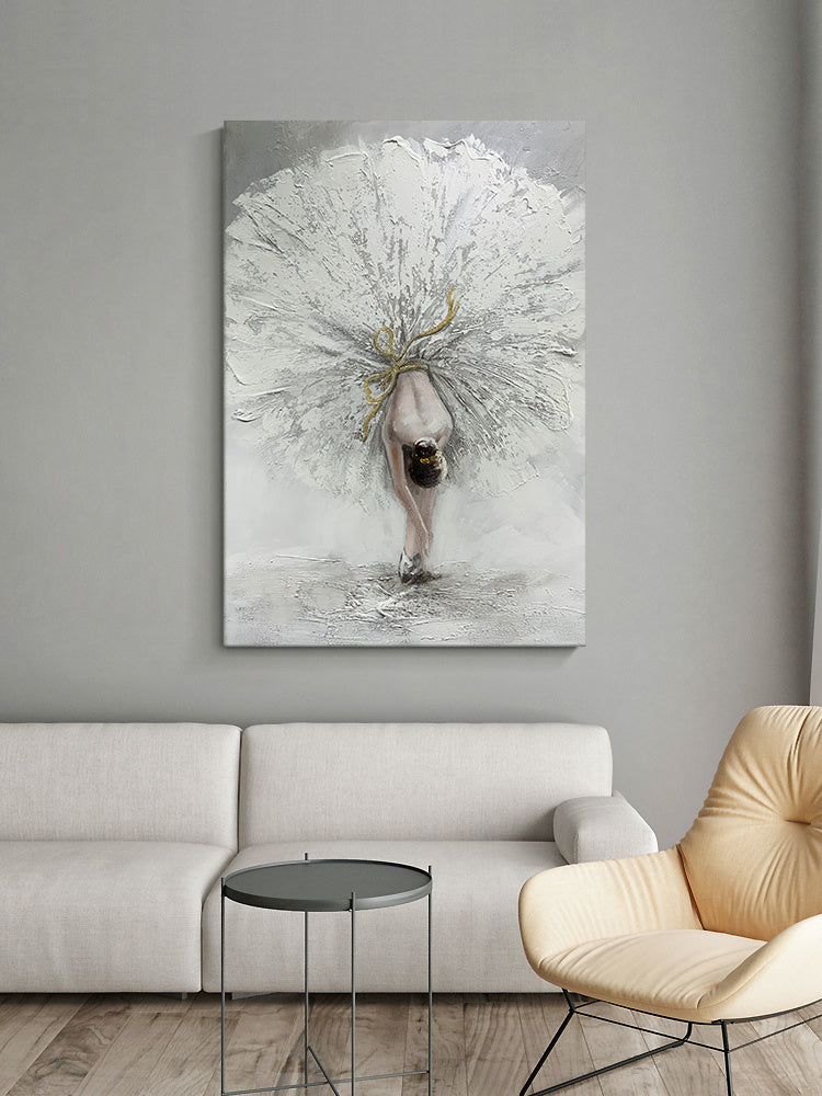 100% Handmade White Gold Foil Ballerina Oil Painting On Canvas