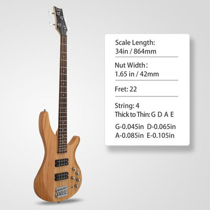 [Do Not Sell on Amazon]Glarry 44 Inch GIB 4 String H-H Pickup Laurel Wood Fingerboard Electric Bass Guitar with Bag and other Accessories Burlywood