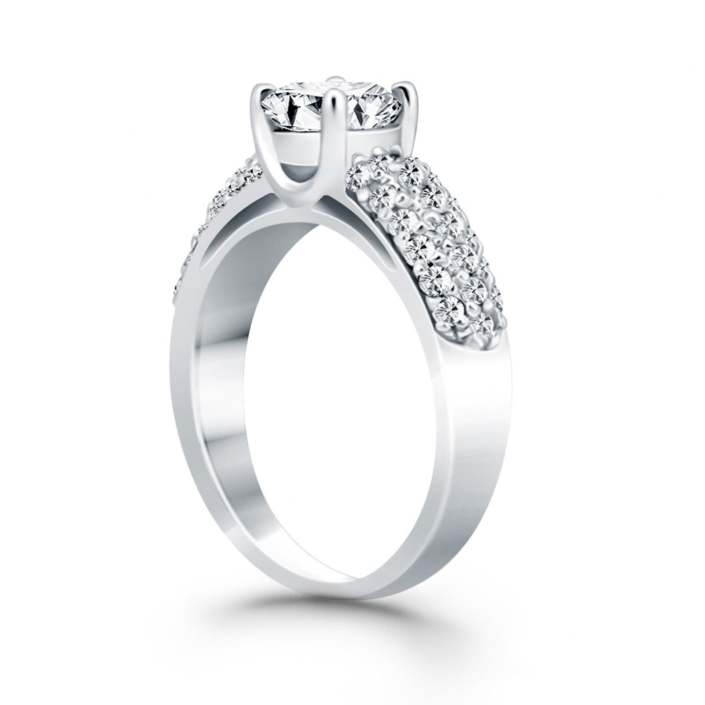 White Gold 14k Tapered Pave Diamond Wide Band Engagement Ring