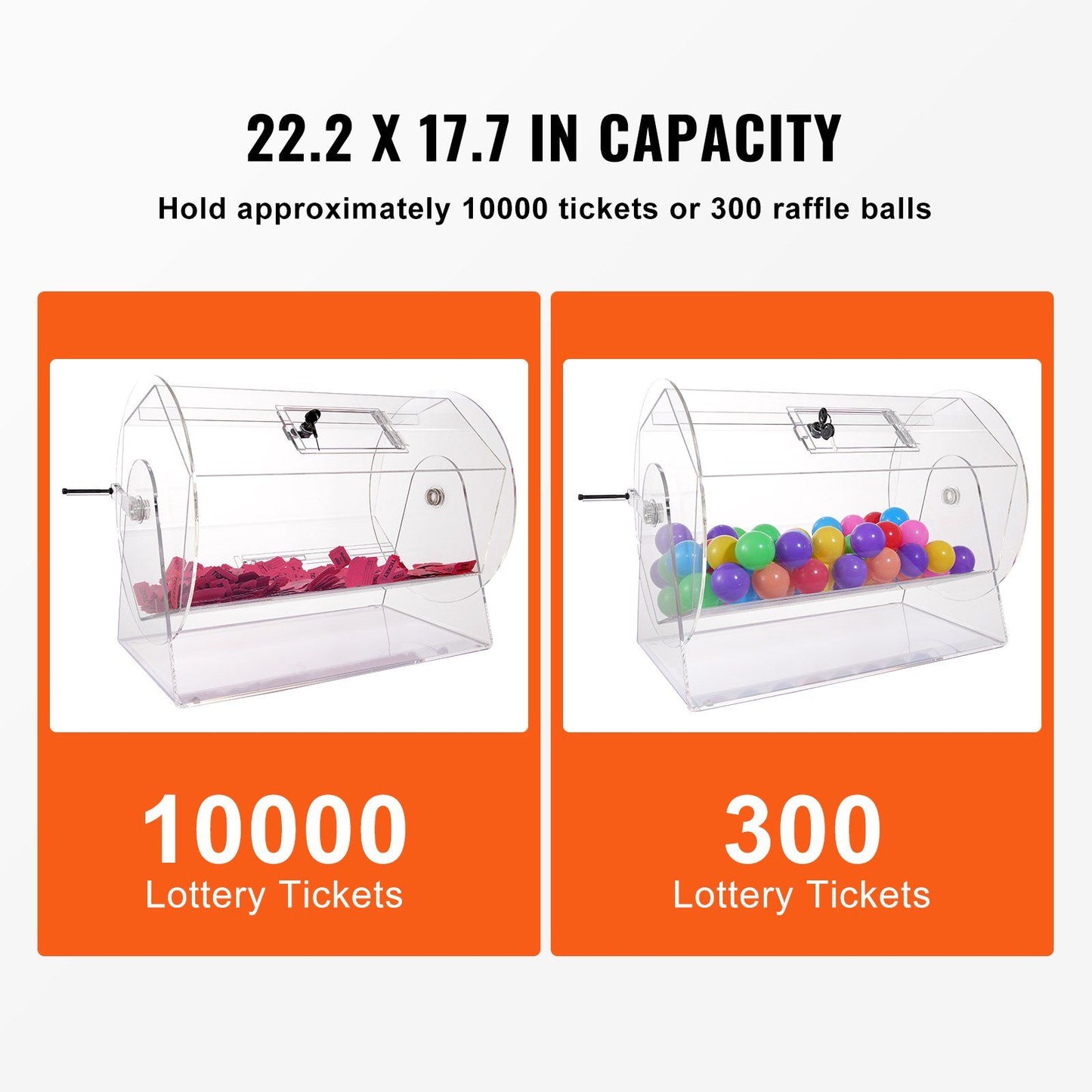 VEVOR Acrylic Raffle Drum,Professional Raffle Ticket Spinning Cage with 2 Keys, Transparent Lottery Spinning Drawing, Holds 10000 Tickets or 300 Raffle Balls, Raffle Ticket Box for Lottery Games Bing