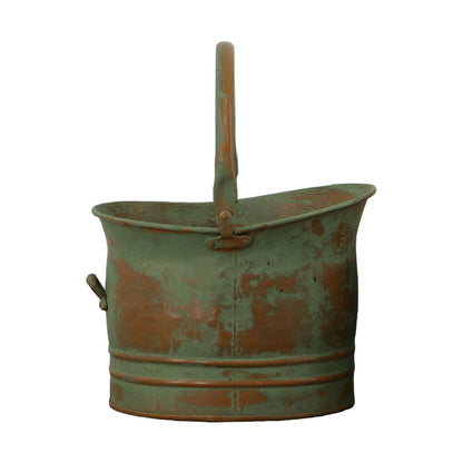 Tinged Metal Bucket Planter With Handles, Patina Rust Finish, Green, Set of 3