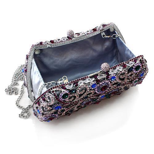 LO2379 - Imitation Rhodium White Metal Clutch with Top Grade Crystal in Multi Color