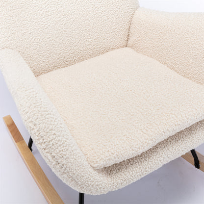 Teddy Fabric Padded Seat Rocking Chair With High Backrest And Armrests