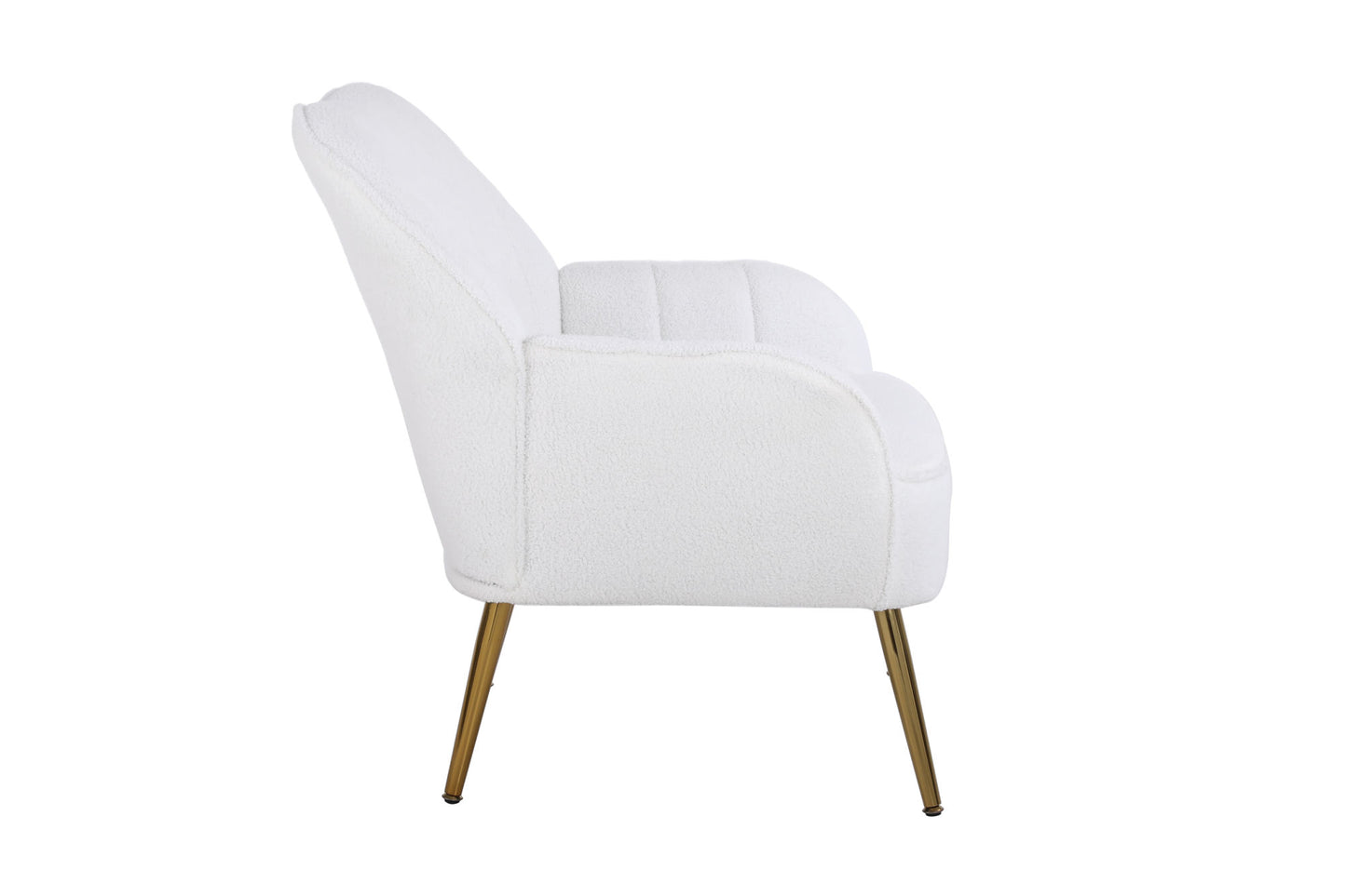 Modern Soft White Teddy fabric Ivory Ergonomics Accent Chair Living Room Chair Bedroom Chair Home Chair With Gold Legs And Adjustable Legs For Indoor Home