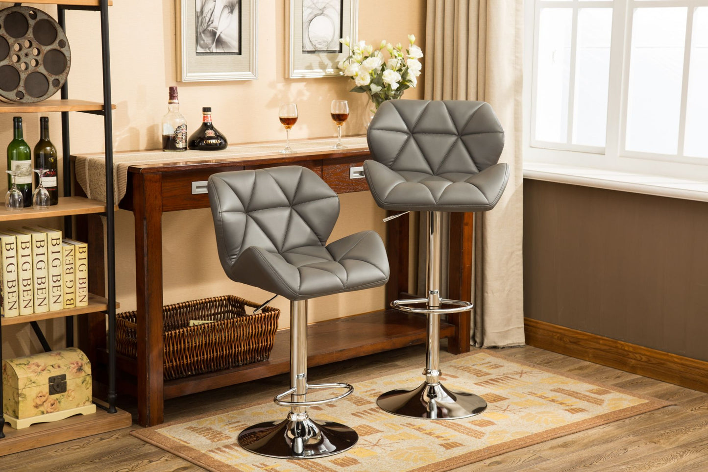 Glasgow Contemporary Tufted Adjustable Height Hidraulic Bar Stools, Set of 2, Grey