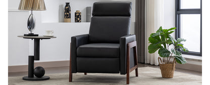 Wood-Framed PU Leather Recliner Chair Adjustable Home Theater Seating with Thick Seat Cushion and Backrest Modern Living Room Recliners, Black(Old SKU:PP289527AAB)