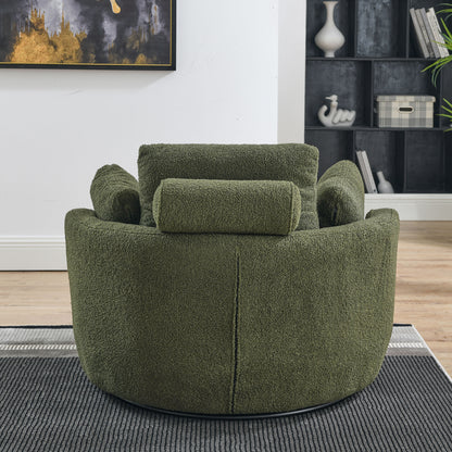 39"W Oversized Swivel Chair with moon storage ottoman for Living Room, Modern Accent Round Loveseat Circle Swivel Barrel Chairs for Bedroom Cuddle Sofa Chair Lounger Armchair, 4 Pillows, Teddy Fabric